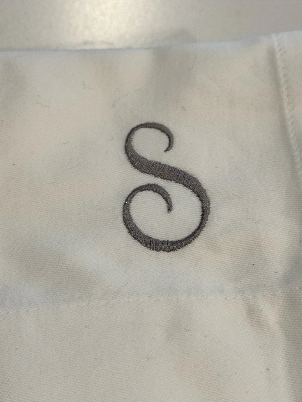 Pottery Barn Hotel Monogrammed White Table Napkins with Gray 'S'